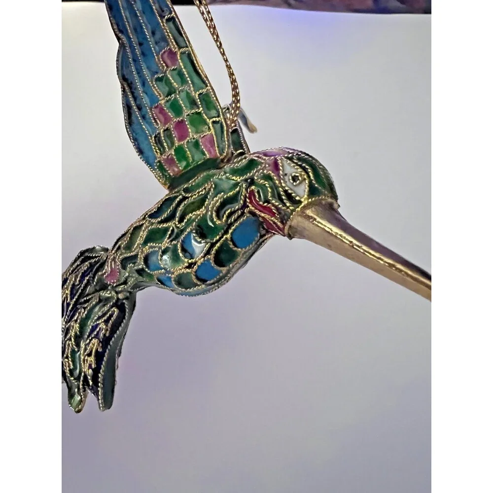 Cloisonné Enamel HUMMINGBIRD Ornament Figurine with Hanger and Storage Box